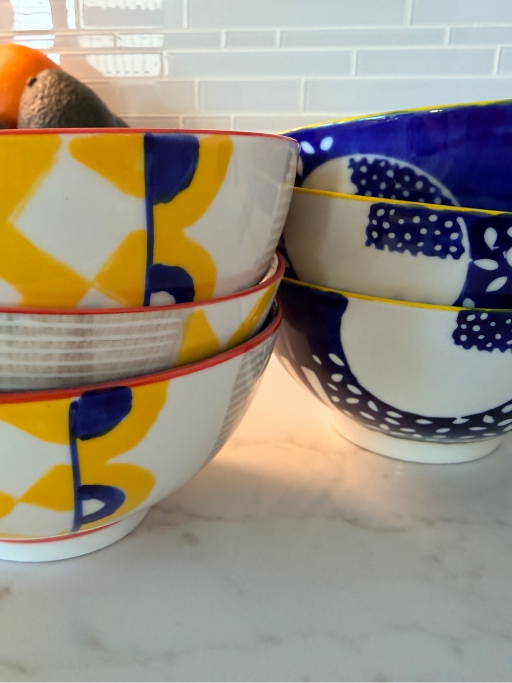West Elm Hand-Painted Ceramic Bowls - Set of 6